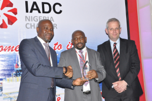 KCA Deutag Nigeria Limited is awarded Best HSE Performance for 2014. From L to R: Sola Falodun, IADC Nigeria Chapter Chairman; Tokundo Akinuli, Chapter Secretary, who accepted the award on behalf of KCA Deutag and Markus Droll, Vice President Nigeria & Gabon, Shell Exploration and Production Africa Limited.