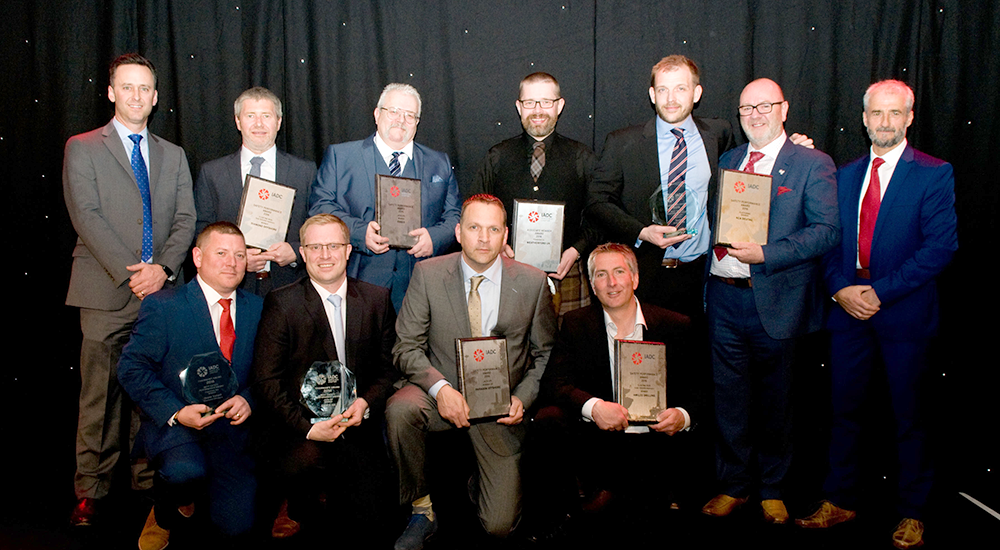 IADC North Sea Chapter Safety Award Winners and Runners-up 2017 BACK ROW: Jason McFarland, IADC (President); Ivor McBean, Diamond Offshore; Dale Stringer, Ensco; Stephen Kidd, Weatherford; Ed Wheler, KCA Deutag; Jim Paterson, KCA Deutag; Gary Holman, Awilco Drilling (Vice Chair) FRONT ROW: Scott Ewen, Diamond Ofshore; Gavin Carlile, Ensco; Jeroen van Wettum, Paragon Offshore; Mike Brumfield, Awilco Drilling
