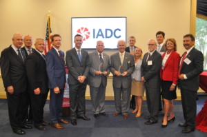IADC Presents Legislator Awards to Representative Gene Green and Representative Jim Costa on 10 June in Washington, D.C. From Left: Bob Warren, IADC; Mike Bowie, Baker Hughes, a GE Company; Scott McKee, Cactus Drilling; Mike Lawson, Rowan Companies; Jason McFarland, IADC; Representative Green; Representative Costa; James Sanislow, Noble Drilling; Liz Craddock, IADC; Steve Brady, Ensco plc; Chris Menefee, Independence Contract Drilling; Terry Bonno, Transocean and Mike Garvin, Patterson-UTI.
